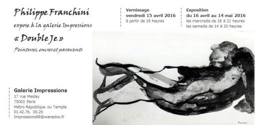 Exposition "Double Je" - peintures, encres et paravents (Europe Asie) de Philippe Franchini jusqu'au 14 mai - Galerie librairie IMPRESSIONS